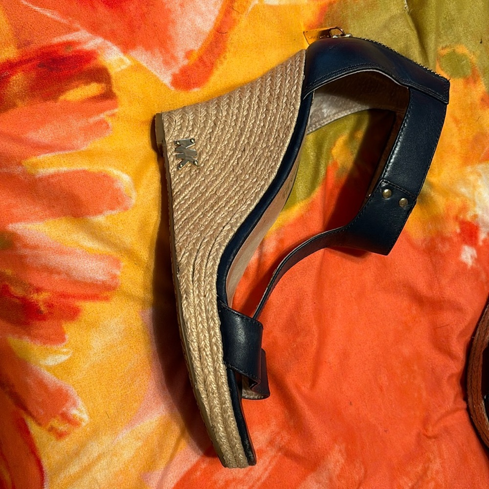 Michael Kors Navy Blue Wedges with zipper heal, Michael Kors logo on side
